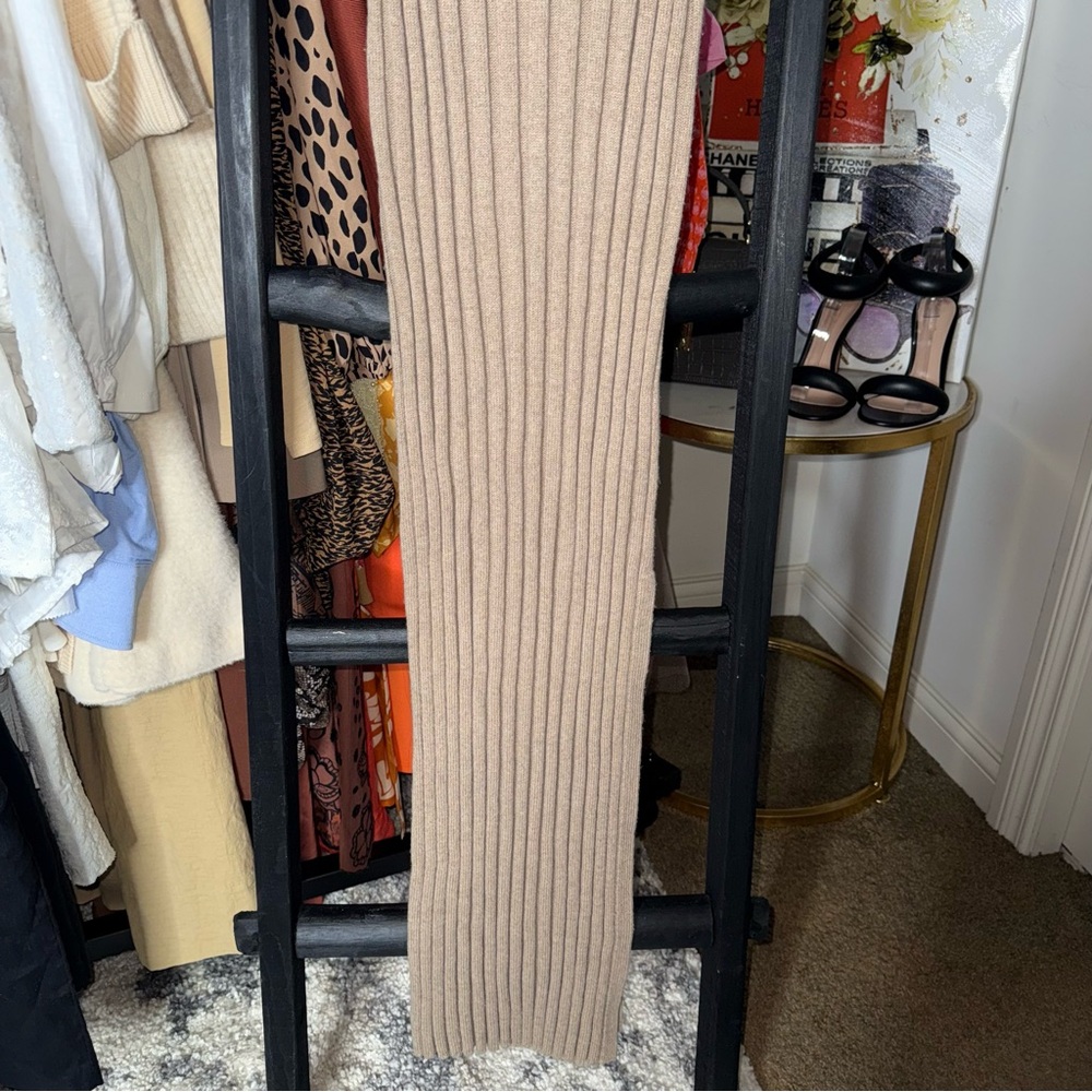 Something Navy Bustier Ribbed Sweater Dress Tan Midi Womens Small - Picture 5 of 11